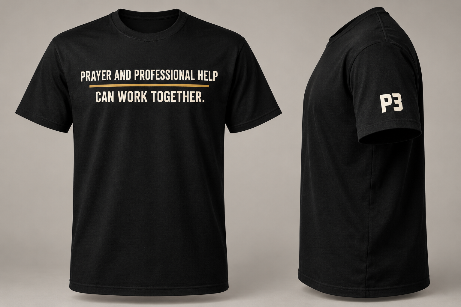 Black Prayer and Professional Help shirt with P3 sleeve