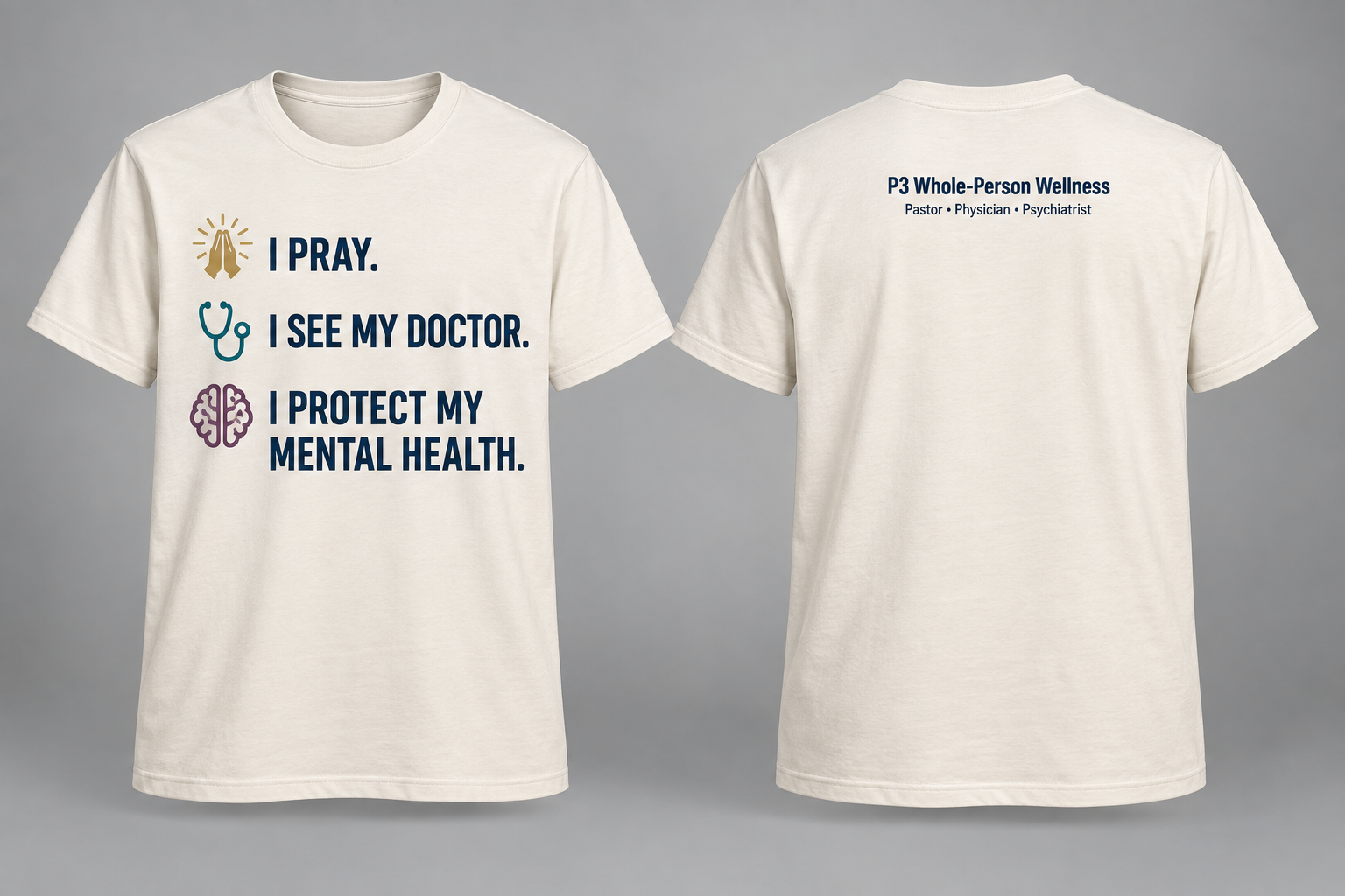Cream P3 statement shirt shown from front and back